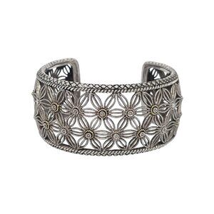 Andrea Candela Sterling Silver 18KT Diamond Flower Tesoro Cuff Bracelet #22551